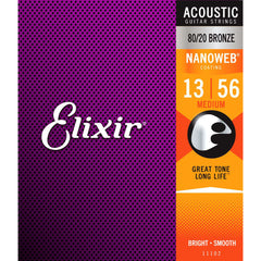 Elixir Acoustic 80/20 Bronze Standard Gauge Acoustic Guitar Strings with NANOWEB Coating