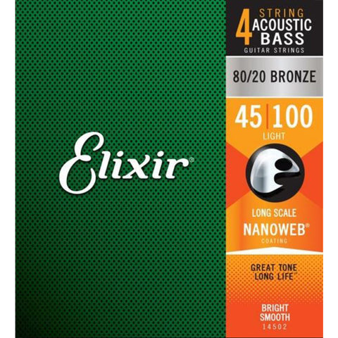 Elixir Acoustic 80/20 Bronze Acoustic Bass Strings with Nanoweb Coating - Light, Long Scale (45 65 80 100)